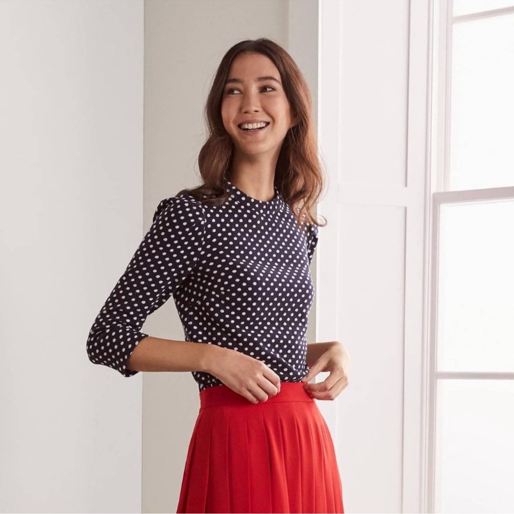 Boden Aria Jersey Jacquard Top Navy Ivory Spot Size 8 - Picture 4 of 14